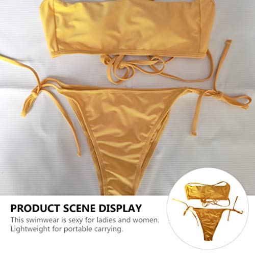 SOIMISS Mulheres Cinta Biquíni Top Maiô Fio Dental Maiô Fissão Swimwear (Amarelo- XL)