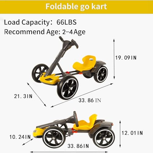 Image of MAOO Electric Go Kart for Kids, Foldable Ride On Toy Car for Toddlers Ages 2-4, Zero Assembly Battery Powered Go Kart with EVA Foam Tires, Adjustable Seat, Steering Wheel, 390 Motor, 3.73 MPH (Yellow)