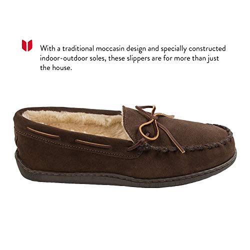 Minnetonka Men's Pile Lined Moccasin Slippers with Hard Soles, 13, Chocolate2