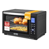 TZS First Austria Mini Horno 45L 2000W con Premium-X Coating – Minihorno Digital hasta 230°C & 4 Alturas – Temporizador de 180 Min & 8 Modos – Incl. Asador Giratorio – Para cocinas pequeñas & camping