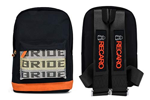 JDM Bride Racing Backpack with RECARO Racing Harness Shoulder Straps Seat Belt BLACK