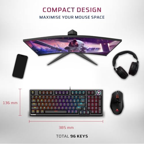 Image of EvoFox Katana X2 FS Mechanical Gaming Keyboard | 3‑Pin Replaceable Clicky Blue Switches, Dynamic Backlighting, All Keys Anti‑Ghosting, Volume Knob, Copilot, Xbox Gamebar, Screenshot & More (Black)
