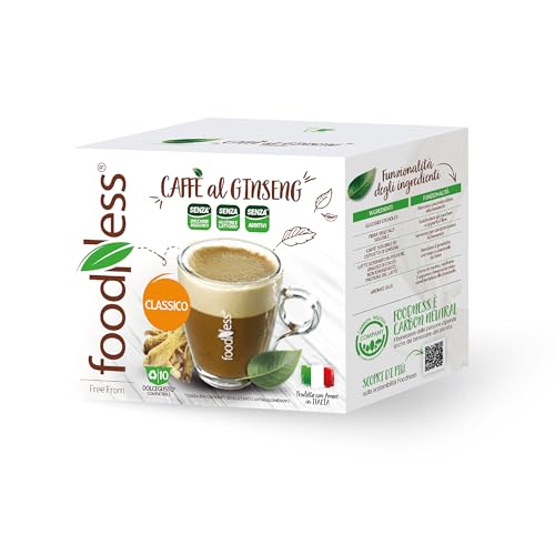 foodNess - 1 Box da 10 Capsule di Ginseng Dolce Free, Capsule Compatibili con Sistema Dolce Gusto, Solubile per Caffè con Estratto di Ginseng, Senza Glutine, Additivi, Lattosio e Zuccheri Aggiunti