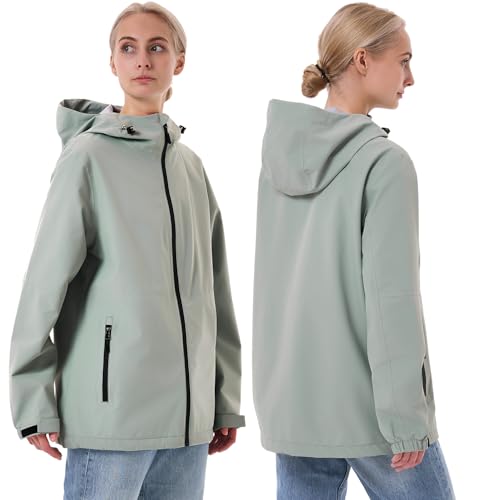 PYALT Regenjacke Damen Wasserdicht Outdoorjacke Atmungsaktiv Regenmantel Mit Kapuze Faltbar Leicht Windbreaker Fahrradjacke Light Green M