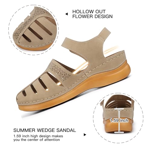 Image of SHIBEVER Wedge Sandals for Women Comfortable Closed Toe Dressy Summer Shoes | Comforta for 40% Enhanced Arch Support Fisherman - No Ankle Rubs for All-day Commutes Lightweight Casual Outdoor Shoes