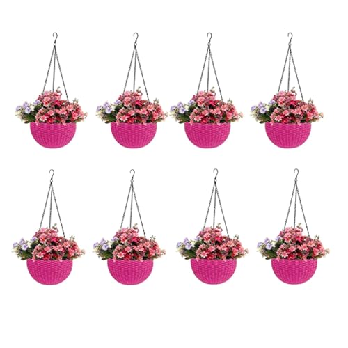 Image of Go Hooked Hanging Plastic Pot | Pink | Diameter 7.1 Inch | Height 4.8 Inch | Thickness 3 mm | Chain Length 13 Inch Approx. | 8 Pieces