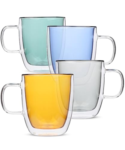 BTaT- Colored Double Walled Glass Coffee Mugs, Set of 4