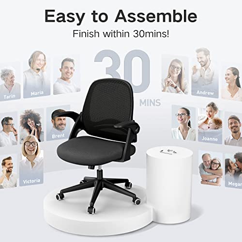 Hbada Office Chair Desk Chair With Flip Up Arm, Breathable Mesh Ergonomic Office Chair With Adjustable Height & Pu Wheels, Swivel Computer Chair Home Office Chair, Black #TOP6