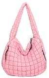 EMGILL Bolso de mano acolchado para mujer, ligero, acolchado, suave, bolso de hombro hinchado, Rosa claro, Large