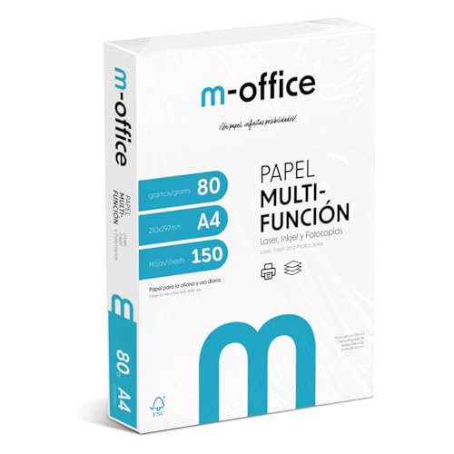A4-Papier, 80 g, Packung mit 150 Blatt, Multifunktionspapier für Inkjet- und Laserdrucker, A4-Blätter, 210 x 297 mm, ideal für Büro und Zuhause · m-office (150 Blatt)
