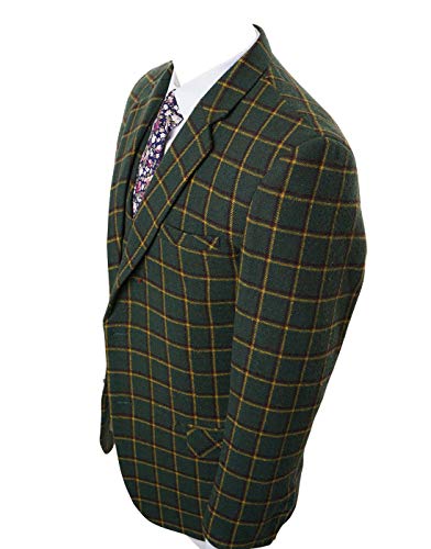Classic Vintage Olive Green Mens Suits Plaid Wool Blend Tweed 3 PCS Suits Tuxedo Blazer3