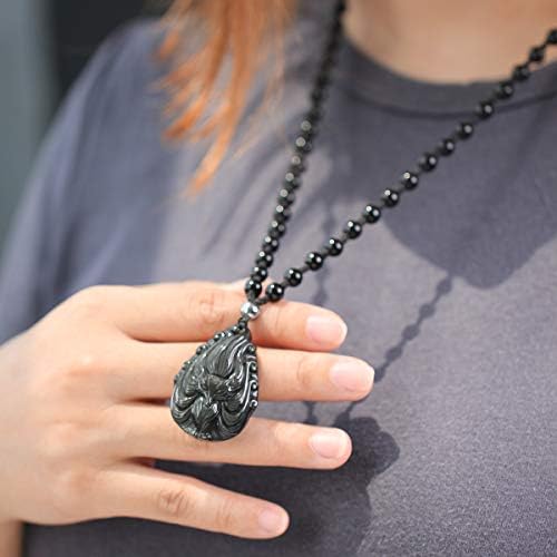 Jewboo Black Obsidian Lucky Fox Necklace Natural Stone Healing Crystal Pendant Protection Amulet Gemstons Pendant Jewelery
