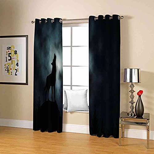 Rideaux occultants loup 3D 200x214 cm en polyester isolé pour chambre d'enfant