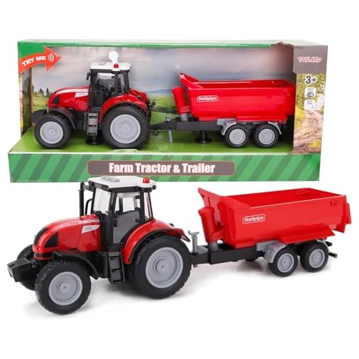Toyland® 37 cm röd traktor och släpvagn med ljus och ljud - Lantbruksleksaker för barn (traktor och röd släpvagn)