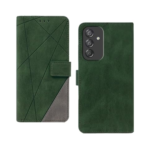 Image of amazon basics Samsung Galaxy A14 5G Flip Cover | Card Pockets Wallet & Stand | Flip Cover for Samsung Galaxy A14 5G (Green with Grey)