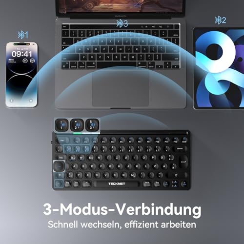 TECKNET Mini Bluetooth Tastatur KabellosFür den Homeoffice-Worker im Wohnzimmer, Comfort und Kompatibilität mit PC, Tabl