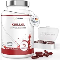 BIOTARY Krillöl 200 Softgelkapseln 1040 mg Hochdosiert 400 mg Phospholipide 50 mg Cholin inclusive Pillenbox Omega 3 Astaxanthin Vitamin E Laborgeprüft 6-7 Monatsvorrat