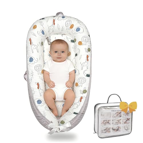 Image of Infant Support Cushion-Breathable and Soft Organic 100% Cotton, Portable Tummy Time Mat with Removable Support Cushion Cover, Floor Baby Support Cushion for Newborn-Crocodile & Elephant