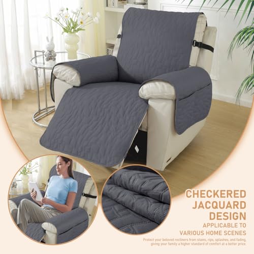 YAORUTY Non-Slip Recliner Chair Cover, Waterproof Recliner Chair Slipcover with Pockets, Washable Reclining Chair Cover, Furniture Protector for Kids, Pets (Dark Gray, 23IN) by YAORUTY - Image 2