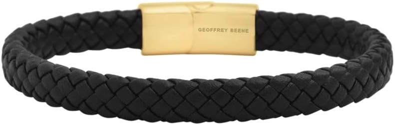 Geoffrey Beene Men's Braided Genuine Leather Bracelet with Stainless Steel Closure