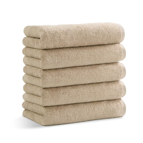 Smart yell(スマートエール) フェイスタオル 5枚セット【コンパクトタイプ】 ラテベージュ マイクロファイバー生地 (ポリエステル) 配合 34×80 タオル 薄手 ふわふわ 高速吸収 ポリエステル×綿