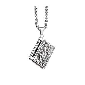 Caiyao Holy Bible Book Pendant Necklace Openable Prayer Bible Verse Religious Christian Necklace for Men and Women