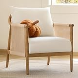 CHITA Braid Accent Chair, Modern Armchair with Solid Wooden Armrest for Living Room and Bedroom, Boho Reading Chair, Cream