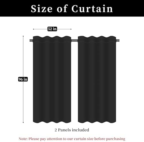 Loom and Mill Luxury Black Damask Curtains for Bedroom, Textured Lined Jacquard Curtains 2 Panels with Tiebacks, Window Curtain for Living Room Banquet Halloween Decor, Rod Pocket(52”x 96”, 2 Panels)