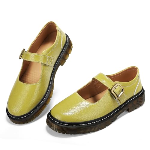 Image of Women's Mary Jane Flat Shoes Comfort Platform Buckle Ankle Strap Flats Breathable Slip On Lightweight Office Work Shoes Pistac,8 US