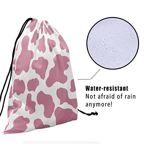Image of Nerxy Pink Cow Grip Bag Gymnastics - Animal Spots Drawstring Grip Bag for Gymnast Strawberry Color Gym Pouch Bags for Personal Equipment