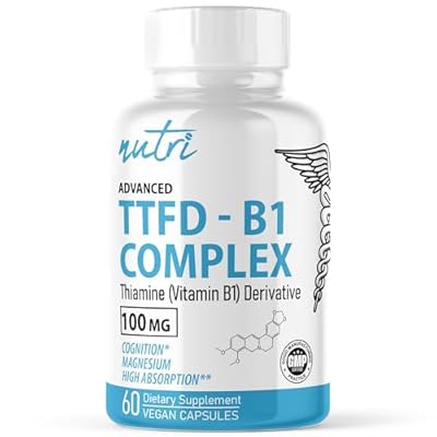 Natures Fusions TTFD Thiamine B1 Supplement - 100mg 60 Servings - with 8mg Magnesium - No Toxic Fillers - TTFD Thiamine Tetrahydrofurfuryl Disulfide - Third Party Lab Tested - Nutri Supplements