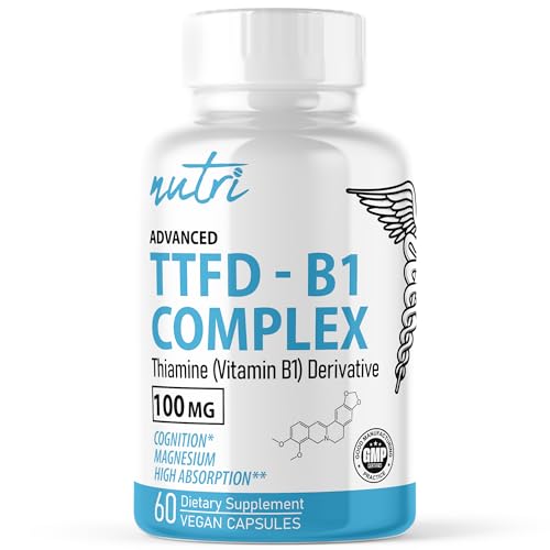 Natures Fusions TTFD Thiamine B1 Supplement - 100mg 60 Servings - with 8mg Magnesium - No Toxic Fillers - TTFD Thiamine Tetrahydrofurfuryl Disulfide - Third Party Lab Tested - Nutri Supplements