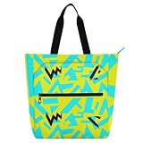 SyXIOP Borsa tote per bambini per gli amanti dei libri, retrò anni '80 '90 astratto verde acqua giallo modello design minimalista libro per bambini borsa della spesa borsa per la scuola shopping