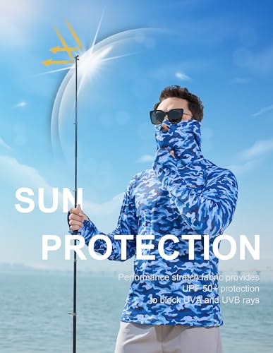 Men's Sun Protection Fishing Shirts UPF 50+ Lightweight Hoodie Long Sleeve UV SPF Hooded Shirts with Mask Rash Guard2