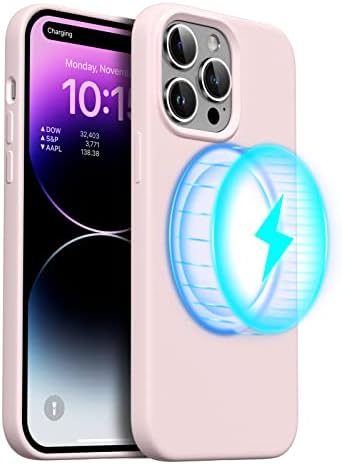 ORNARTO Magnetic Case for iPhone 14 Pro Compatible with MagSafe, with 1 Pack Tempered Glass Screen Protector, Slim Liquid Silicone 3 Layers Full Covered Soft Gel Rubber Cover-Elderberry