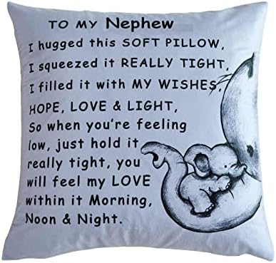 Nephew Gifts Cushion Cover Throw Pillow Cover for Nephew from Auntie Uncle Birthday Christmas Elephant Gifts (To My Nephew)