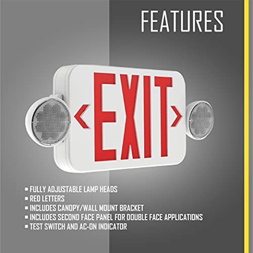 HUBBELL CCR, Remote Compatible Combination Outdoor Emergency Light and Red Letter Exit Sign, with 120/277VAC, 60Hz Input, 2 Fully Adjustable LED Lamps, 18 in x 2 in x 8.2 in, White - Thumbnail 5