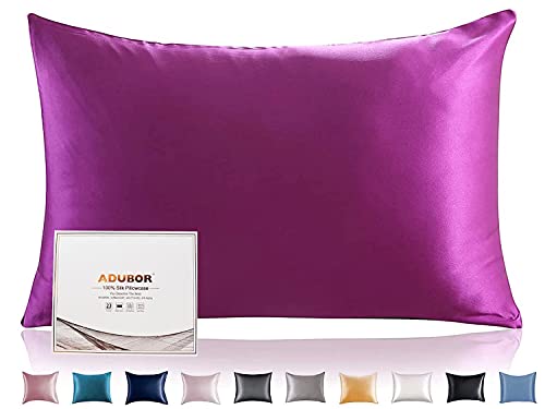 Adubor Kissenbezug aus 100 % Maulbeerseide, für Haar und Haut, mit verstecktem Reißverschluss, beide Seiten, 23 Mommes-Seide, Fadenzahl 600, 50 x 91 cm, Kingsize, Violett, 1 Stück Cover