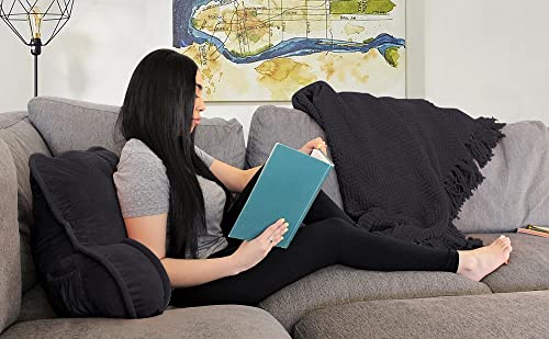 Bytide Super Soft Assembly Needed Diy Backrest Reading Bed Rest Pillow With Arms And Pockets 18" H For Sitting In Bed Couch Sofa, Removable Cover And Filling Seprated Set, 20" X 18" X 17", Black #TOP2