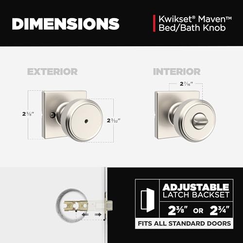 Image of Kwikset Maven Interior Privacy Door Knob with Lock, Square Door Handle for Bathroom and Bedroom, Satin Nickel Keyless Turn Lock Doorknob, with Microban Protection