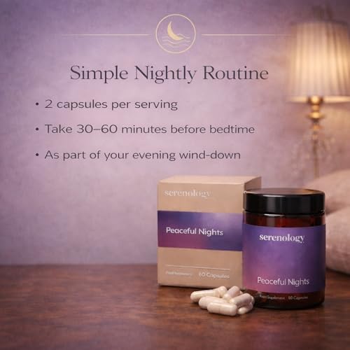 Serenology Peaceful Nights-Magnesium Glycinate Capsules – Sleep & Stress Support – With Ashwagandha – 60 Vegan Capsules – Night-Time Relaxation Supplement - 3