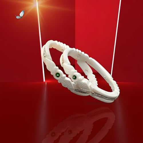 Image of Elegant White Designer Bangles with Silver Detailing for Women - Traditional