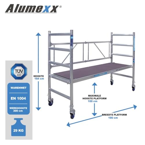 Alumexx FS 75 Basic Gerüst, Grund gerüst, Rollgerüst, Aluminium gerüst, Baugerüst, Arbeitshöhe: 3,15 m, Tragfähigkeit: 375 kg, Hohe Qualität. N-EN 1004 TÜV-Zertifikat