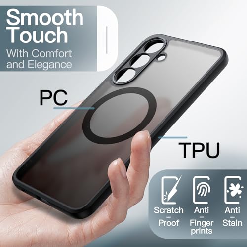 Image of JETech Magnetic Cover Case for Samsung Galaxy S25 FE, Compatible with MagSafe, Translucent Matte Back Shockproof Phone Cover (Black)
