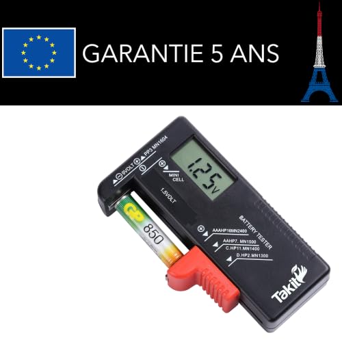 Takit Testeur de Piles numérique pour AA, AAA, C, D, PP3, 9V, 1.5V, Piles Bouton - Fonctionne sans Pile - Garantie 5 Ans - Marque Française – vue 6