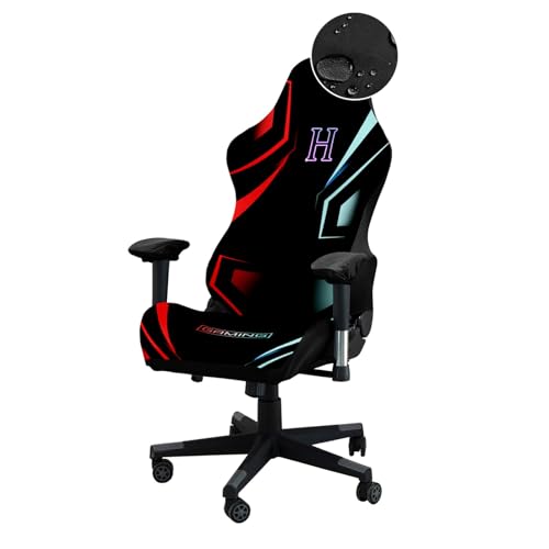 QYZDLM Water Repellent Gaming Chair Covers, 3D Printing Letter Design Stretchy Fit Non-Slip Gaming Chair Seat Cover with 2Pcs Armrest Slipcover(Letter H)