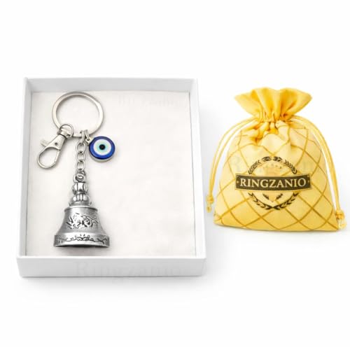 Image of Guardian Bell Keychain for Bike and Car | Tibetan Bell Keychain with Evil Eye | Good Luck Charm Bell | Ghanti for Bike | Guardian Bell | Gift for Men | Protection Charm | Gift for Rider