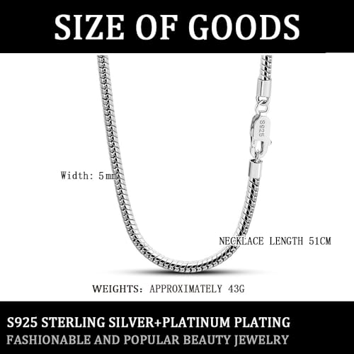 Italian fashion S925 sterling silver round snake bone chain men's necklace Lobster claw buckle couple necklace men and women thick 3MM&5MM high-end jewelry2