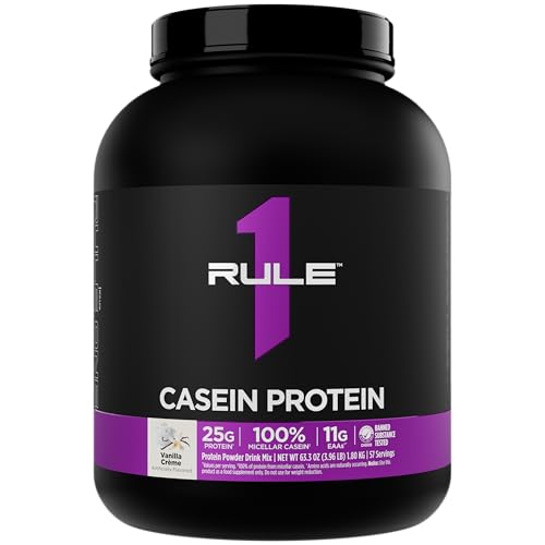Rule 1 Casein Protein - 25g Protein and 11g EAAs Per Serving from Slow-Release Micellar Casein for Overnight Recovery and Sustained Delivery Between Meals (4 Pounds*, Vanilla Crème)