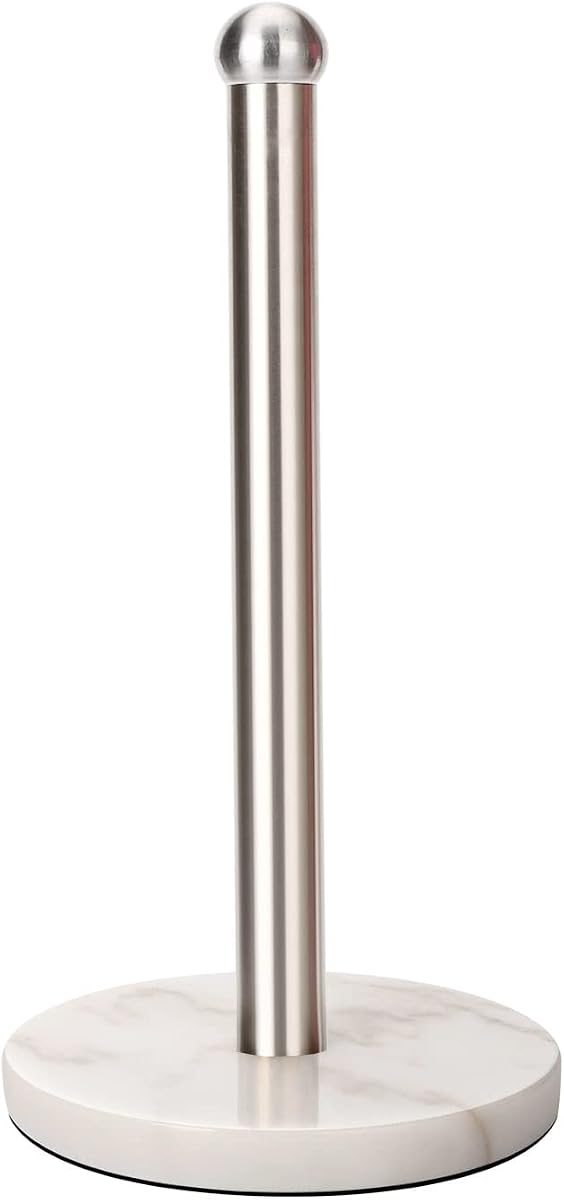 Heavy Weighted Paper Towel Holder, Easy One-Handed Design for Kitchen Stand, Sturdy Base for Standard and Mega Rolls (Silver Brushed)